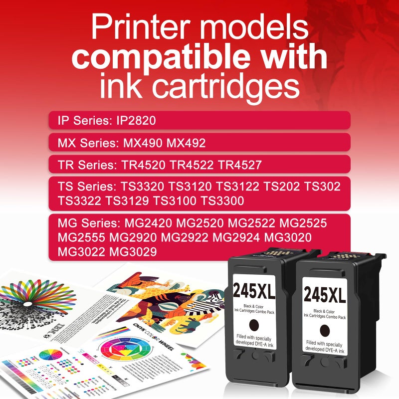 OILLIKE 245XL Ink Cartridge Replacement for Canon 245XL Black Ink PG 245 XL 243 243XL PG245 Work with PIXMA MX492 MX490 MG2522 TR4520 MX492 TR4522 TR4500 TS3122 MG2520 TS3320 TS3322 Printer 2 Pack Black - Image 2
