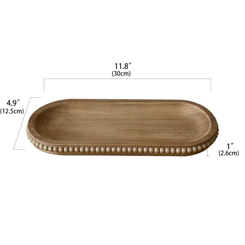 dwellington Wooden Farmhouse Decorative Tray, 11.8in Rustic Beaded Tray for Living Room Decor, Kitchen Table DÃ©cor, Oval Coffee Table Serving Tray (Natural) - Image 3