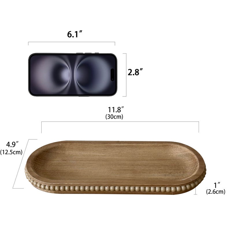 dwellington Wooden Farmhouse Decorative Tray, 11.8in Rustic Beaded Tray for Living Room Decor, Kitchen Table DÃ©cor, Oval Coffee Table Serving Tray (Natural) - Image 4