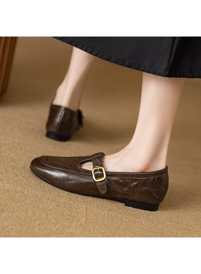 YEARCON حذاء نسائي مفرد من جلد الغنم: الأكثر مبيعًا: 2025 ربيع/خريف جديد مع حزام T - Image 4