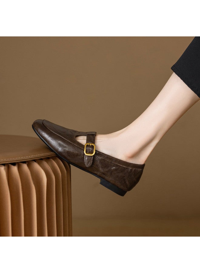 YEARCON حذاء نسائي مفرد من جلد الغنم: الأكثر مبيعًا: 2025 ربيع/خريف جديد مع حزام T - Image 3