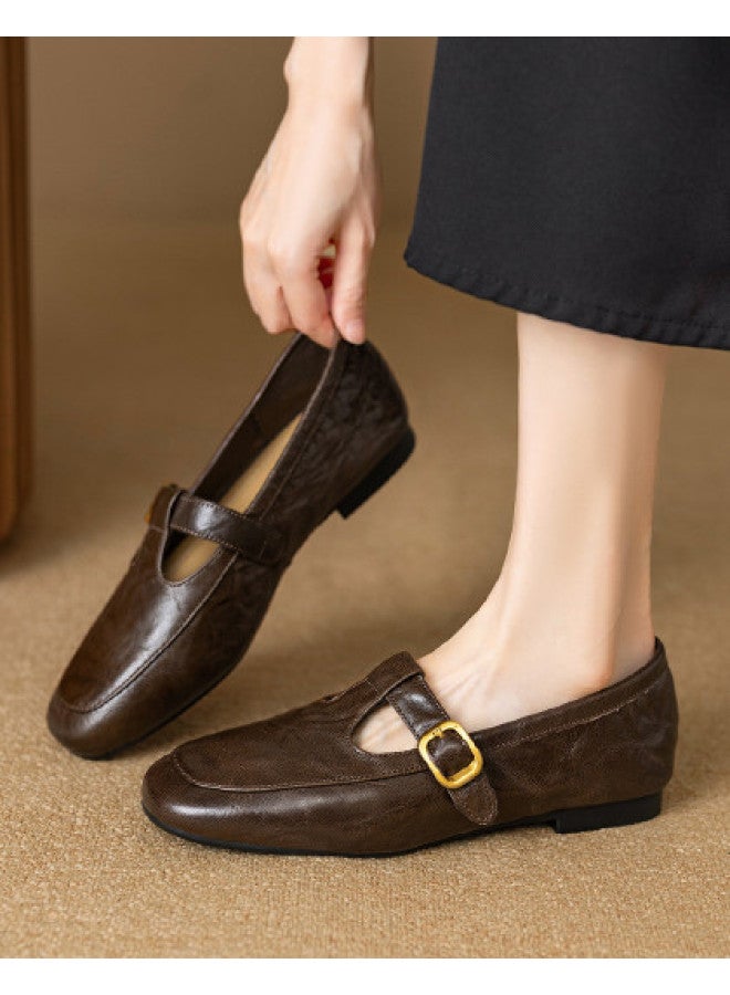 YEARCON حذاء نسائي مفرد من جلد الغنم: الأكثر مبيعًا: 2025 ربيع/خريف جديد مع حزام T - Image 1