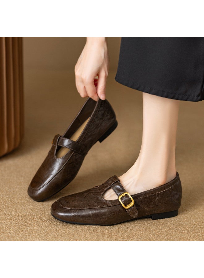 YEARCON حذاء نسائي مفرد من جلد الغنم: الأكثر مبيعًا: 2025 ربيع/خريف جديد مع حزام T - Image 2