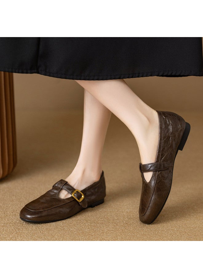 YEARCON حذاء نسائي مفرد من جلد الغنم: الأكثر مبيعًا: 2025 ربيع/خريف جديد مع حزام T - Image 5