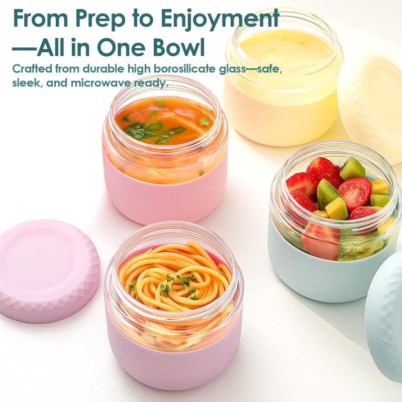 Cafezi 24 oz Glass Lunch Bowl Container with Lid | Leak & Spill Proof, BPA-Free, Microwave & Dishwasher Safe, Airtight Meal Prep & Food Storage Jar for Lunch, Salad, Soup, Overnight Oats, Stew, Yogurt - Image 2
