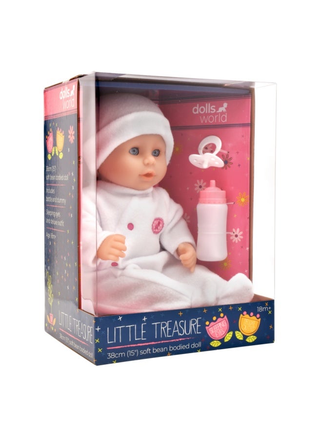 dolls world Little Treasure 15 inch Baby Doll With Sleeping Eyes Bottle & Dummy from Peterkin gift for kids of Age above 18 months - Image 2