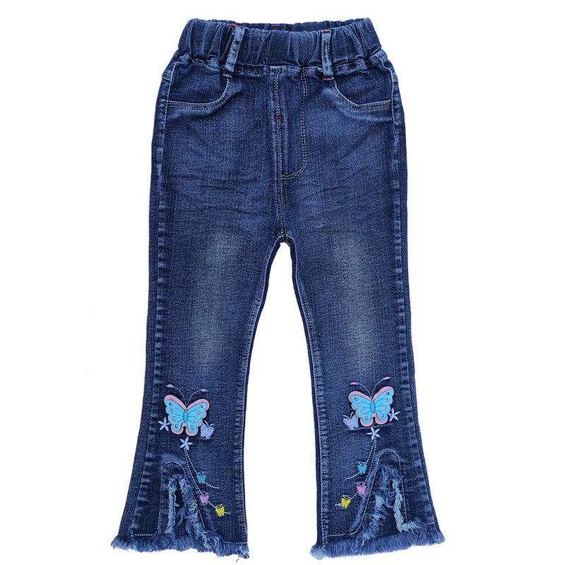 Peacolate 2-7T Little Toddler Kids Girls 3D Butterfly Jeans Denim Distressed Pants Flared Trousers(Butterfly,4-5y) - Image 1