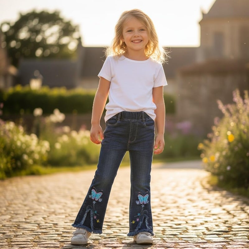 Peacolate 2-7T Little Toddler Kids Girls 3D Butterfly Jeans Denim Distressed Pants Flared Trousers(Butterfly,4-5y) - Image 2