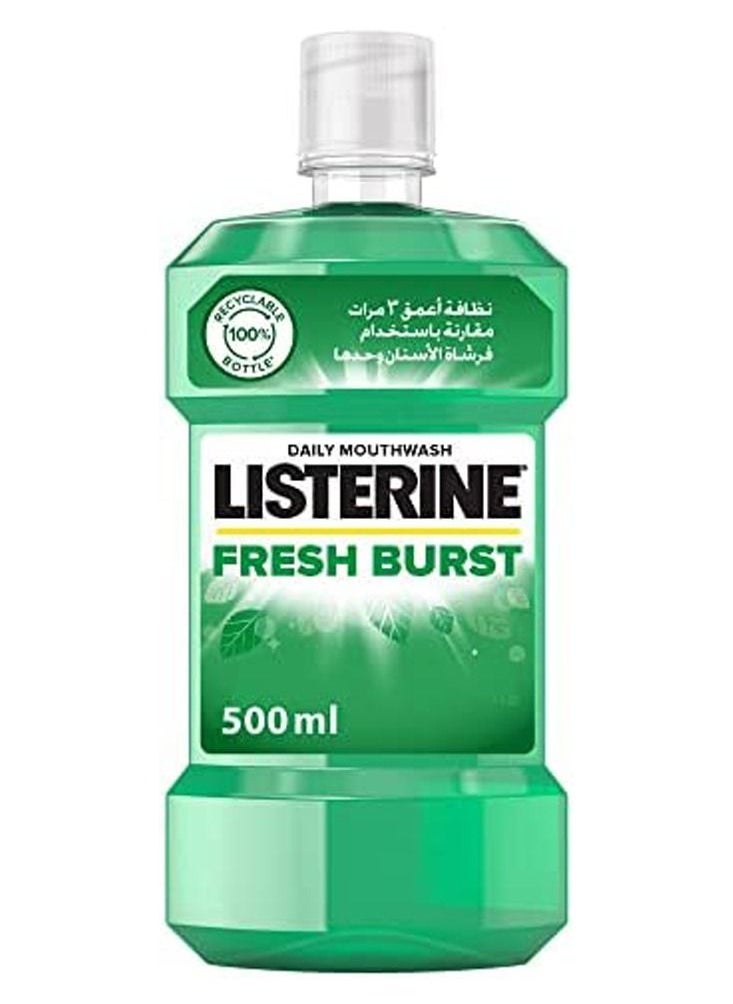 Listerine Fresh Burst Daily Mouthwash With Germ Killing Oral Care Formula To Reduce Plaque 500ml (Pack of 3)  - Image 2
