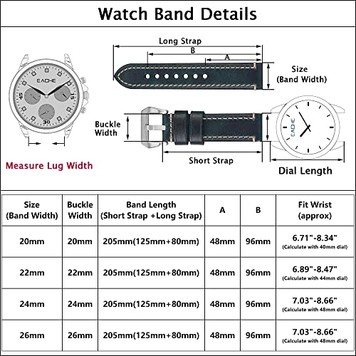 EACHE Mens Leather Watch Bands, Crazy Horse Leather Watch Strap 24mm Dark Brown with Black Buckle - Image 2
