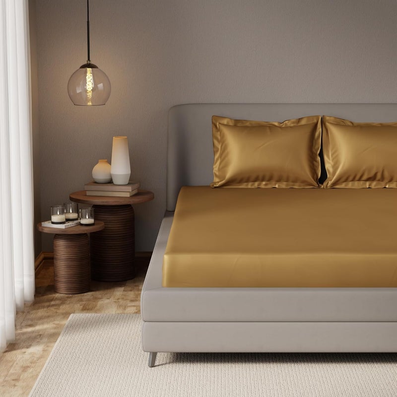 Stoa Paris Elastic Fitted Bedsheet Double Bed with Pillow Covers Premium Ultra Satin Bedding Set Gifts for Women Couples Wedding Bedroom Home Furnishing Date Night Collection Eternal Glow