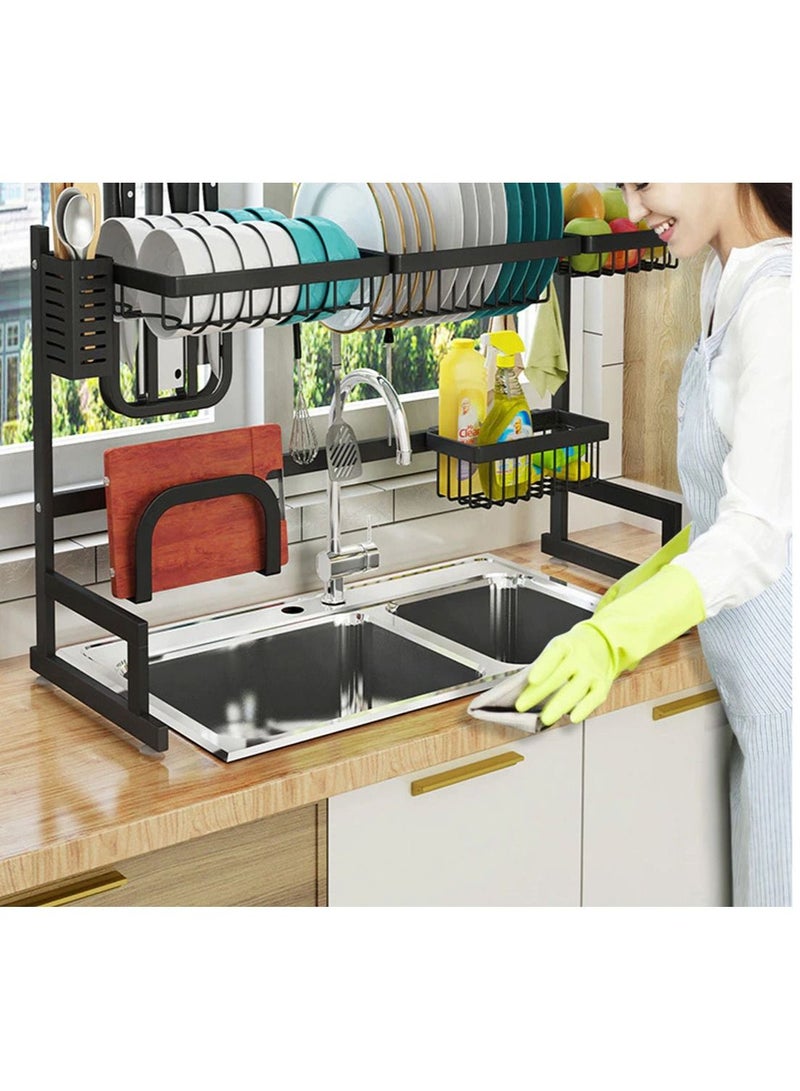 2 Tier Stainless Steel Kitchen Rack Organizer Dishes Drainer Rack Over Sink Drain Rack Kitchen Storage Countertop Holder 65/85cm - Image 2