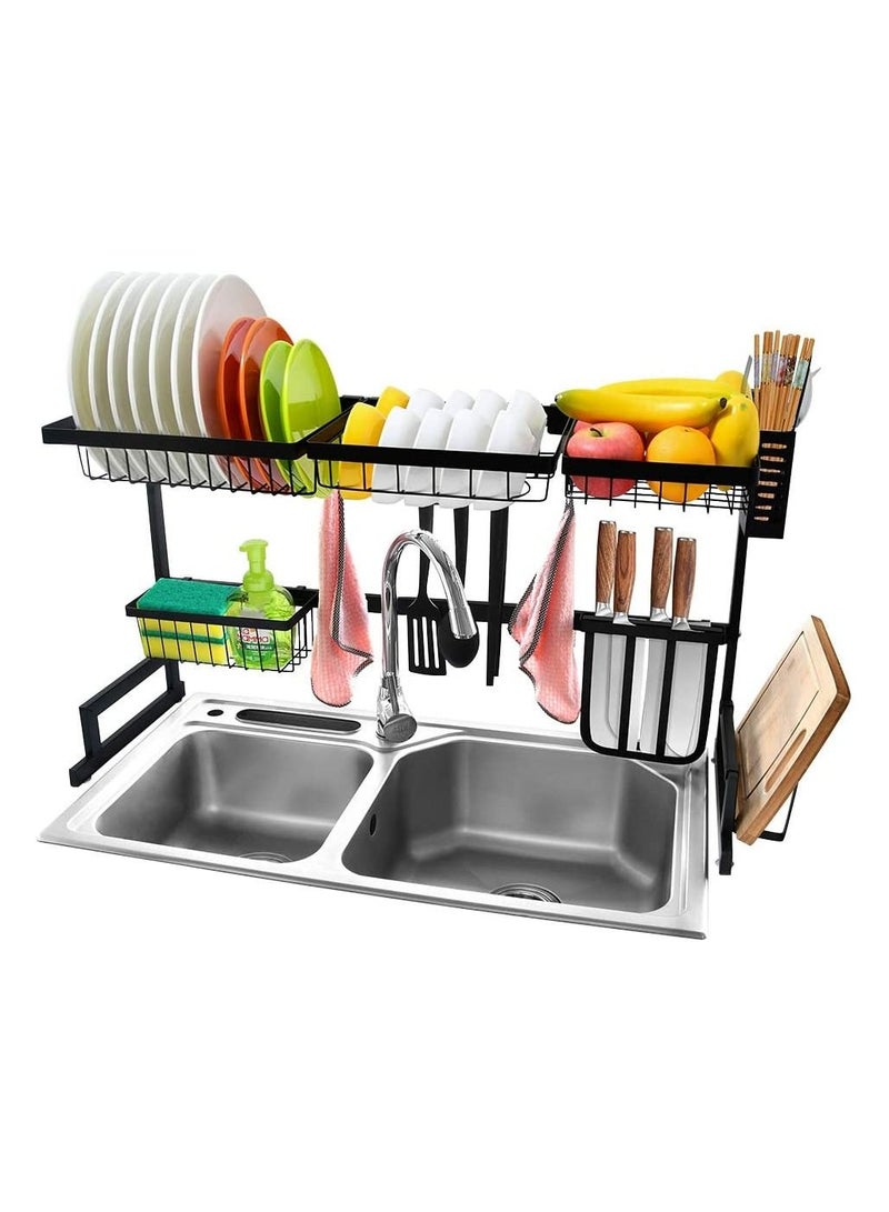 2 Tier Stainless Steel Kitchen Rack Organizer Dishes Drainer Rack Over Sink Drain Rack Kitchen Storage Countertop Holder 65/85cm - Image 4