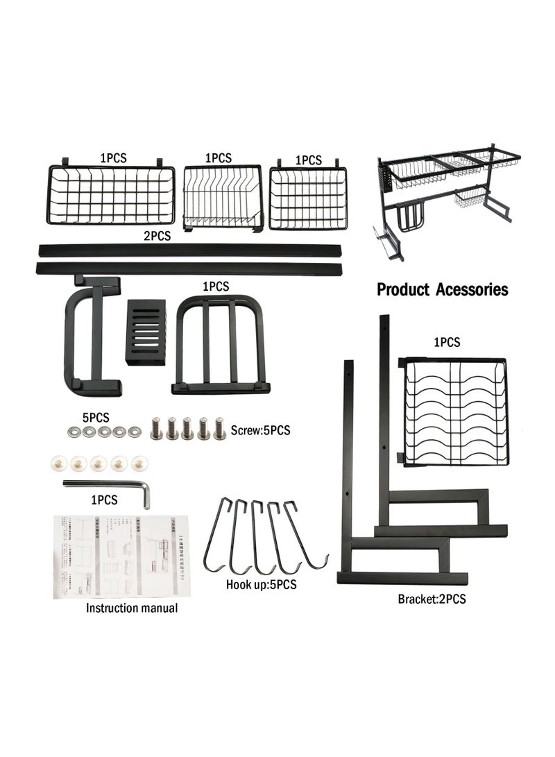 2 Tier Stainless Steel Kitchen Rack Organizer Dishes Drainer Rack Over Sink Drain Rack Kitchen Storage Countertop Holder 65/85cm - Image 5