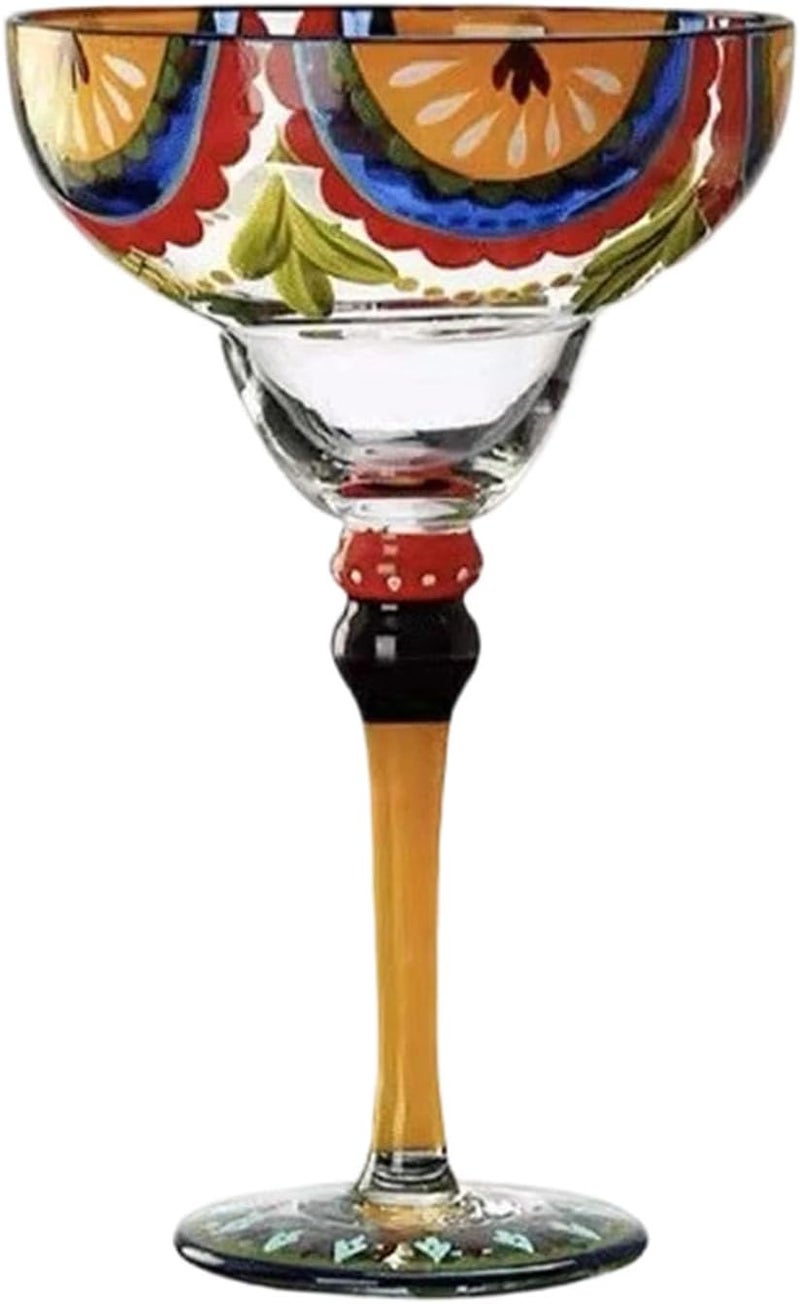 Hand Painted Drinking Glasses with Classical Wide Rimmed Margarita Glasses for Cocktails and Iced Beverages Margarita Glass with Hand Painted - Image 1
