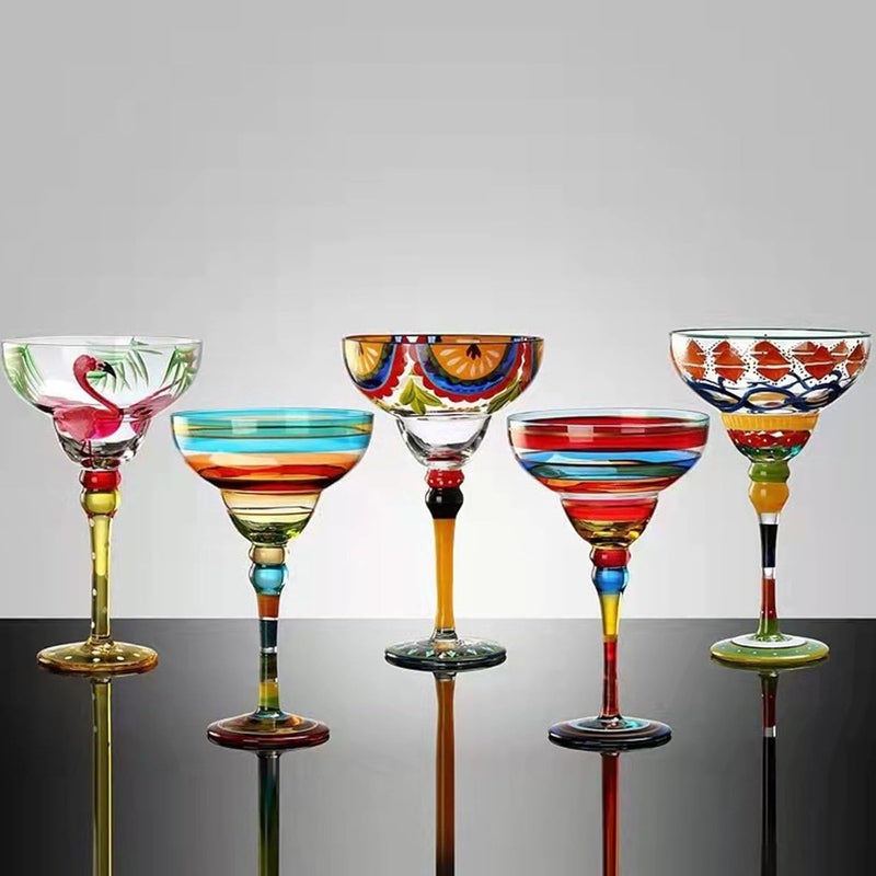 Hand Painted Drinking Glasses with Classical Wide Rimmed Margarita Glasses for Cocktails and Iced Beverages Margarita Glass with Hand Painted - Image 3