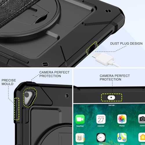 BMOUO Case for iPad 6th/5th Generation Case (9.7 inch, 2018/2017), 360°Rotating Stand, Hand/Shoulder Strap Shockproof iPad 9.7” Case for iPad Air 2, Black - Image 4