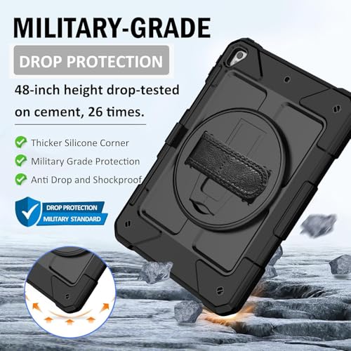 BMOUO Case for iPad 6th/5th Generation Case (9.7 inch, 2018/2017), 360°Rotating Stand, Hand/Shoulder Strap Shockproof iPad 9.7” Case for iPad Air 2, Black - Image 5