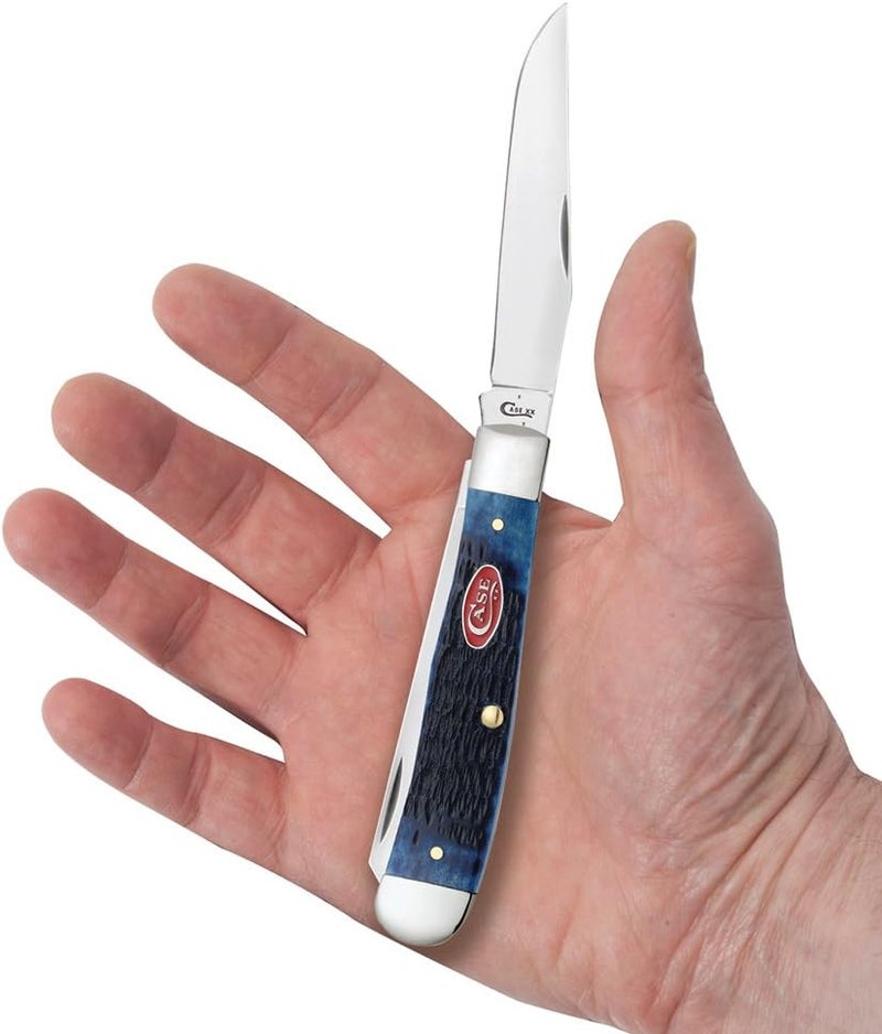Case WR XX Pocket Knife Navy Blue Jigged Bone Trapper Item #7051 - (6254 SS) - Length Closed: 4 1/8 Inches - Image 5