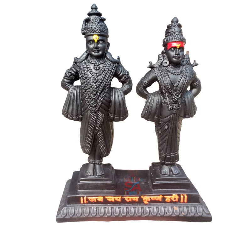 Sai Amrut Gifts Vitthal Rukmani Stand | Vitthal Rukmini Idol for Home & Offices Decorative Showpiece - 9 Inch (Polyresin, Black,) - Image 1