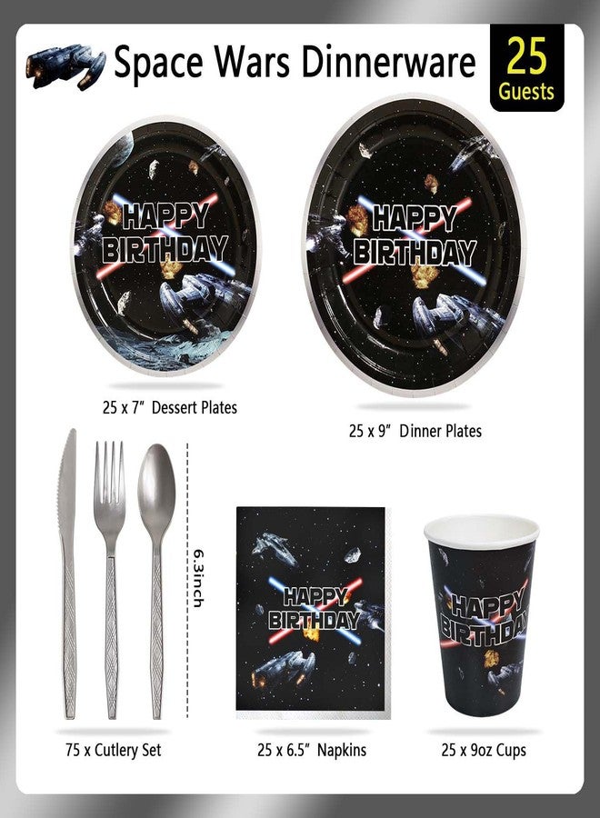 Heboland Space Battleship Wars Birthday Party Decorations Plates Set 25 Guests,175pcs Cardstock Plates, Napkins, Cups Cutlery Set | Star Galaxy Universe Starship Themed for Boys Kids Party Decorations - Image 5