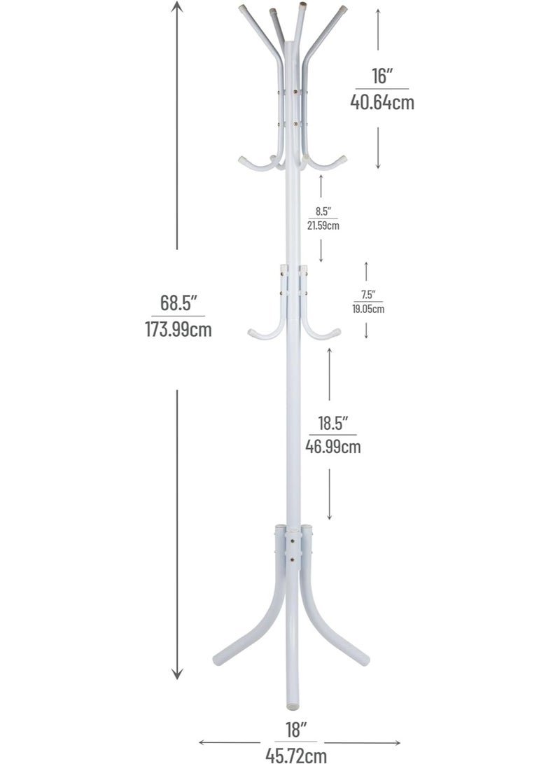 RATSAW Standing Metal Coat Rack Hat Hanger with 12 Hooks for Jacket Purse Scarf Umbrella Tree Stand White  - Image 4