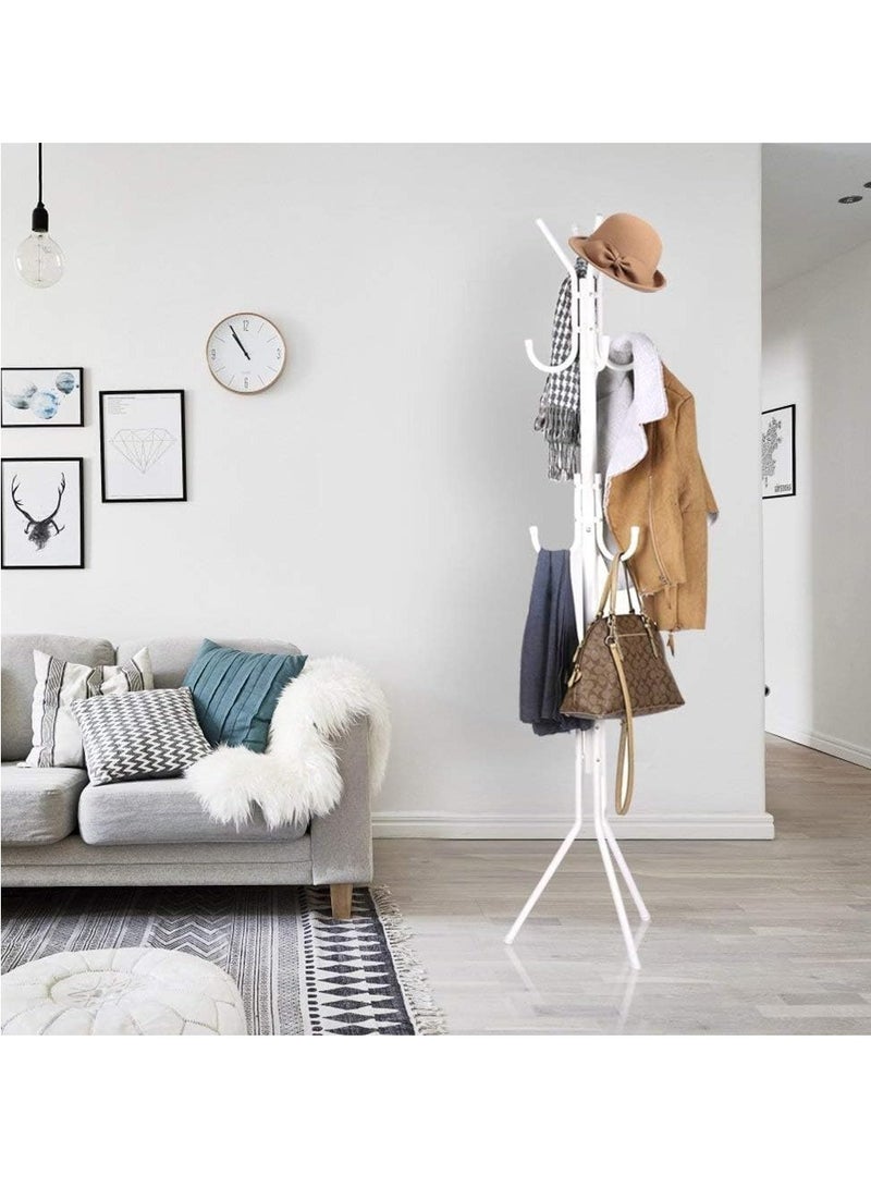 RATSAW Standing Metal Coat Rack Hat Hanger with 12 Hooks for Jacket Purse Scarf Umbrella Tree Stand White  - Image 3