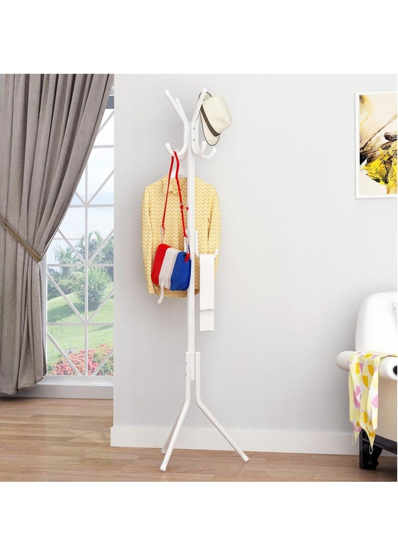 RATSAW Standing Metal Coat Rack Hat Hanger with 12 Hooks for Jacket Purse Scarf Umbrella Tree Stand White  - Image 2
