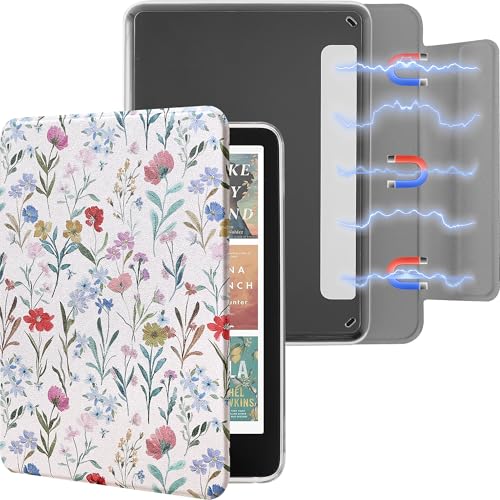 SESENSE Detachable Magnetic Case for 7'' Kindle Paperwhite 12th Gen 2024 and Kindle Colorsoft Signature Edition, Slim PU Shell Cover Case with Auto Wake/Sleep, Flowers - Image 1