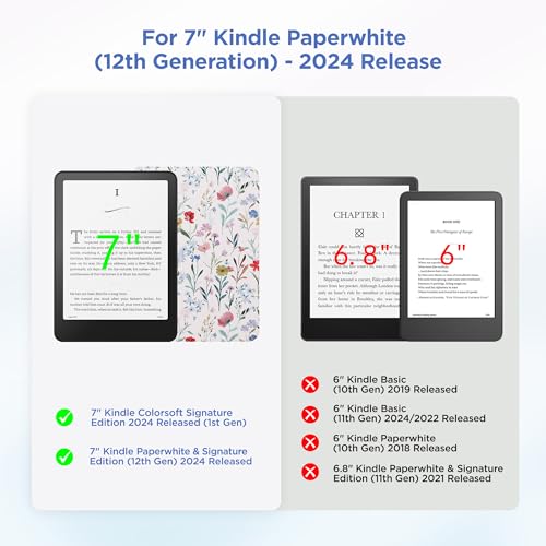 SESENSE Detachable Magnetic Case for 7'' Kindle Paperwhite 12th Gen 2024 and Kindle Colorsoft Signature Edition, Slim PU Shell Cover Case with Auto Wake/Sleep, Flowers - Image 2