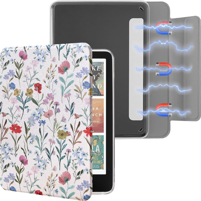 SESENSE Detachable Magnetic Case for 7'' Kindle Paperwhite 12th Gen 2024 and Kindle Colorsoft Signature Edition, Slim PU Shell Cover Case with Auto Wake/Sleep, Flowers - Image 4