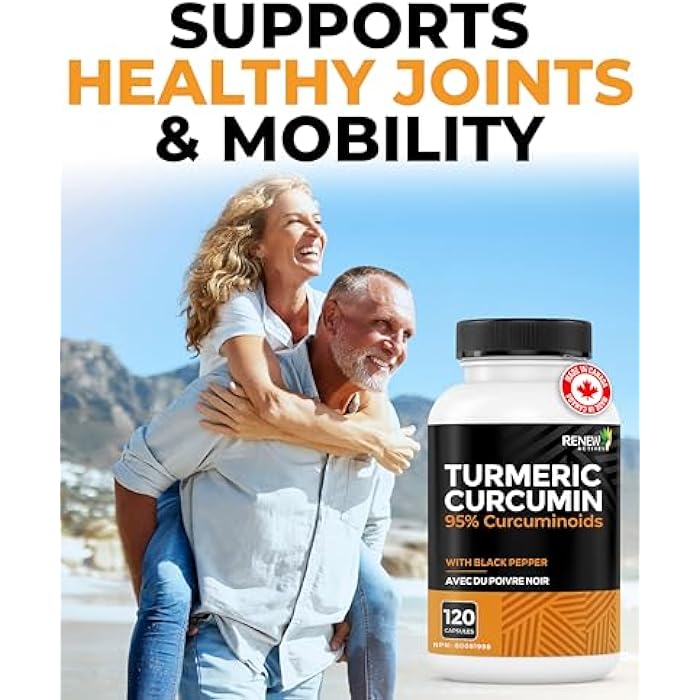 Renew Actives Turmeric Curcumin with Black Pepper – 600MG Turmeric Root, 100MG Curcuminoids per 2 Capsules – Supports Digestion, Liver Health, Joint Relief & Mobility – Made in Canada – 120 Capsules - Image 5
