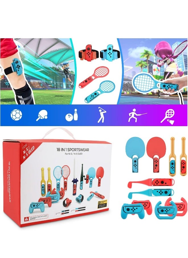 Generic 18 in 1 Switch Sport Games Accessories Bundle for Nintendo Switch Games, Family Bundle Accessory Kit with Tennis Racket Controller Grips Racing Wheel Bandage Golf Club Wheels Drum Stick Fishing Rod  - Image 4