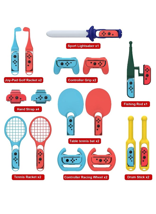 Generic 18 in 1 Switch Sport Games Accessories Bundle for Nintendo Switch Games, Family Bundle Accessory Kit with Tennis Racket Controller Grips Racing Wheel Bandage Golf Club Wheels Drum Stick Fishing Rod  - Image 3
