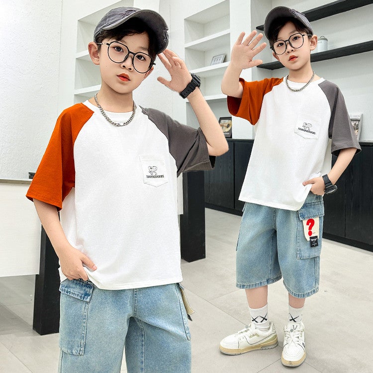 Boys Summer Raglan Sleeve Short-Sleeved T-Shirt Children'S Big Boy Summer Thin Half-Sleeved Top - Image 4