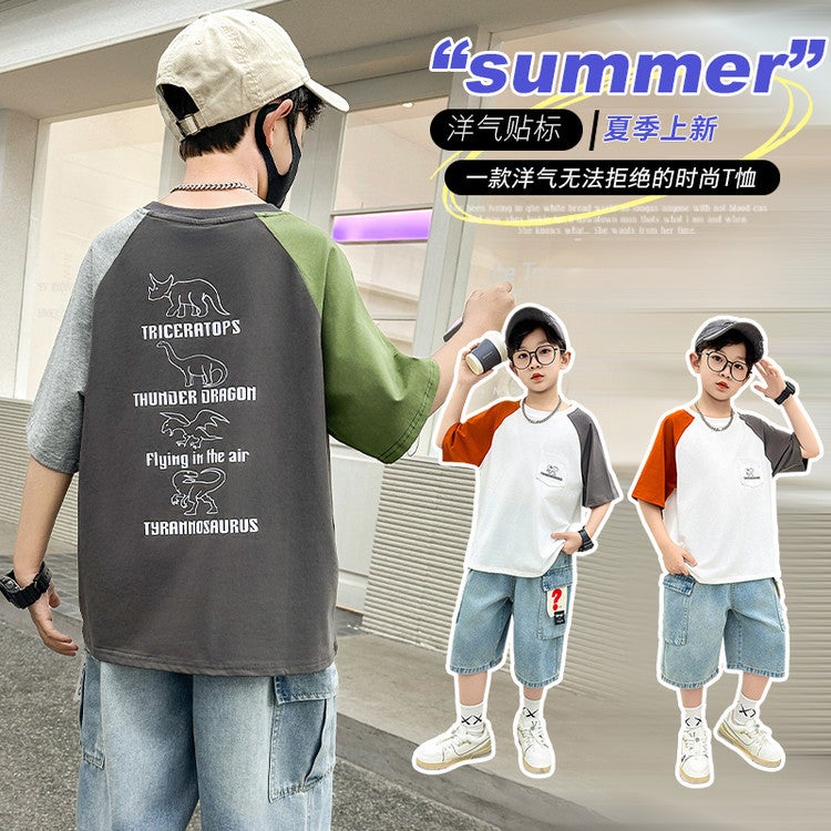 Boys Summer Raglan Sleeve Short-Sleeved T-Shirt Children'S Big Boy Summer Thin Half-Sleeved Top - Image 2
