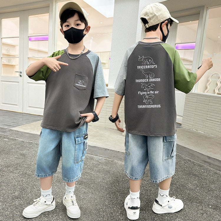 Boys Summer Raglan Sleeve Short-Sleeved T-Shirt Children'S Big Boy Summer Thin Half-Sleeved Top - Image 5