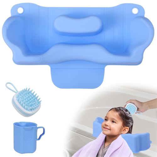 Jhua Portable Hair Washing Station for Kids Sink Bathtub Hair Washing Basin, Silicone Tear-Free Shampoo Bowl Wash Basin with Rinser Cup, Scalp Massager, Neck Support for Children Kids Teens Seniors - Image 1