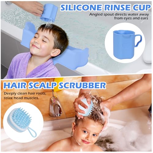 Jhua Portable Hair Washing Station for Kids Sink Bathtub Hair Washing Basin, Silicone Tear-Free Shampoo Bowl Wash Basin with Rinser Cup, Scalp Massager, Neck Support for Children Kids Teens Seniors - Image 4