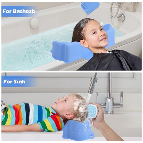 Jhua Portable Hair Washing Station for Kids Sink Bathtub Hair Washing Basin, Silicone Tear-Free Shampoo Bowl Wash Basin with Rinser Cup, Scalp Massager, Neck Support for Children Kids Teens Seniors - Image 5