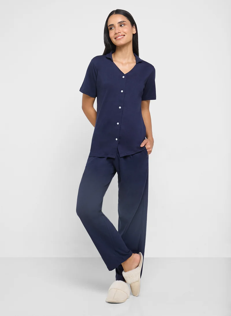 Ginger Cotton Button Up Shirt & Pyjama Set