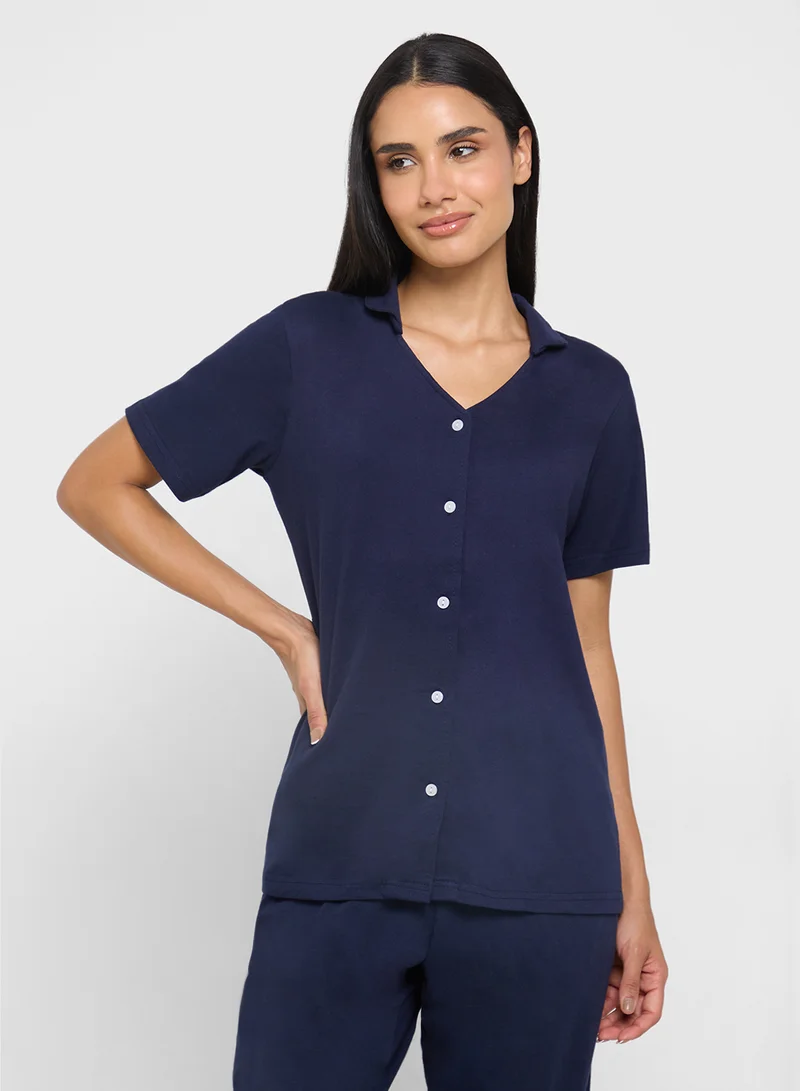 Ginger Cotton Button Up Shirt & Pyjama Set