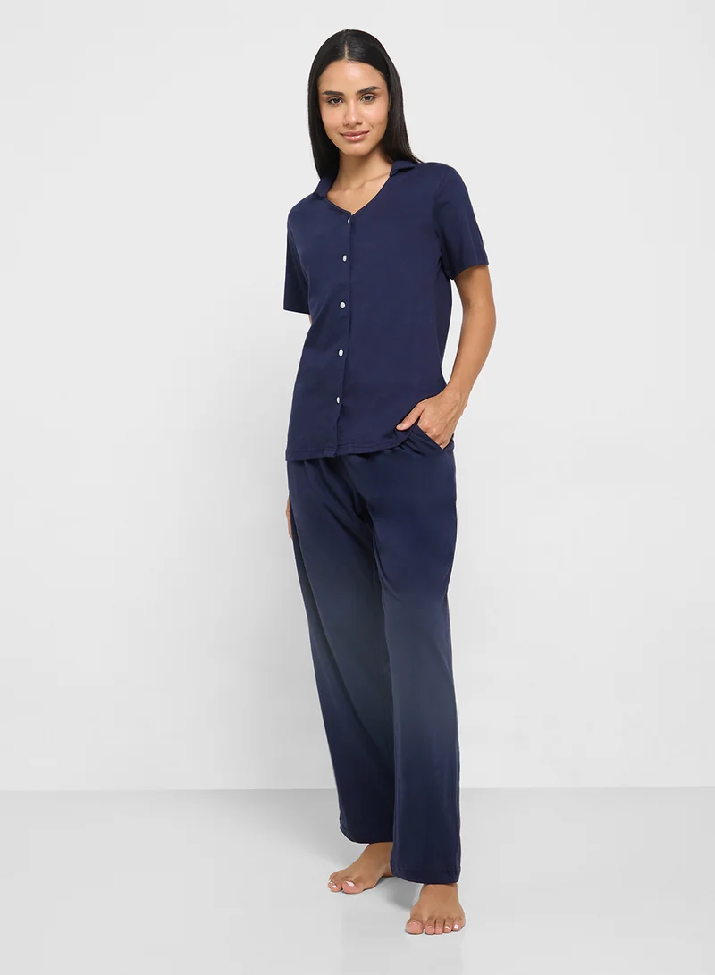 Ginger Cotton Button Up Shirt & Pyjama Set