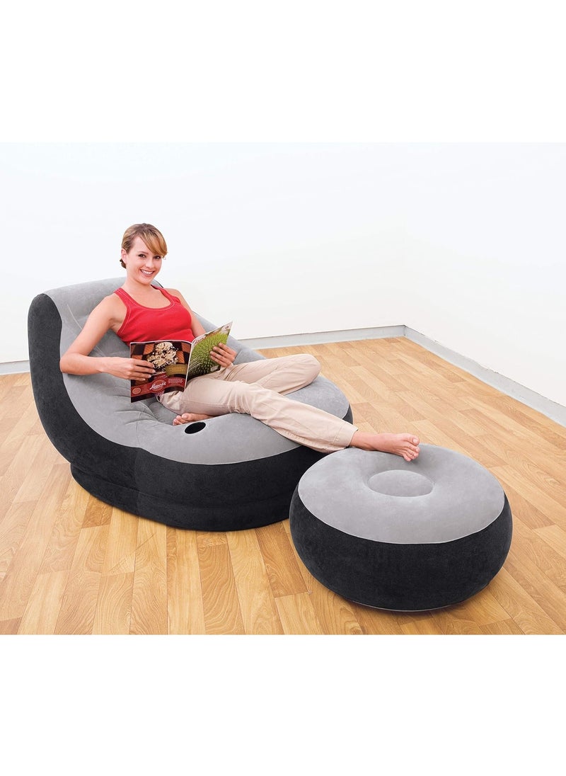 INTEX Ultra Lounge Inflatable Chair With Footrest Grey/Black  - Image 2