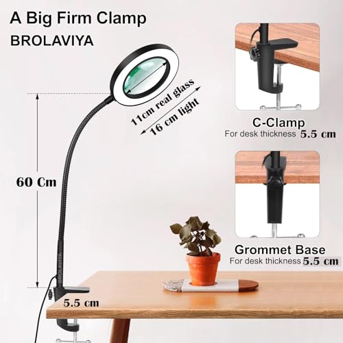 BROLAVIYA Overhead 5X Magnifying Glass with Led Light and Stand, 3 Color Modes Dimmable, Flexible Hose Metal Arm, Magnifier Desk Lamp for Crafts, Makeup, Reading, Photography – Black - Image 5