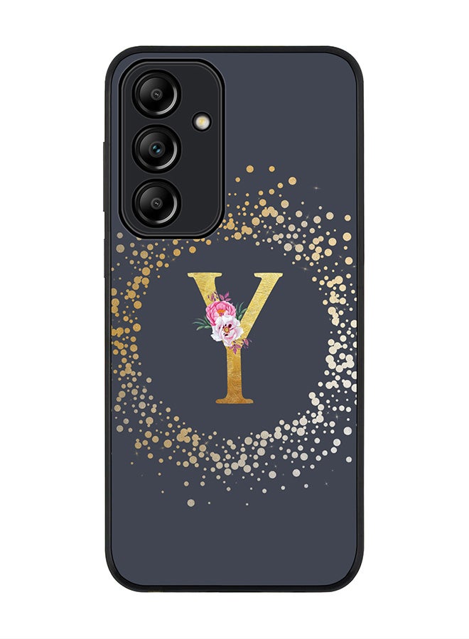 Stylizedd Rugged Black Edge Case for Samsung Galaxy A55, Slim fit Case Thin Cover- Custom Monogram Initial Letter Floral Pattern Alphabet - Y  (Grey) - Image 1