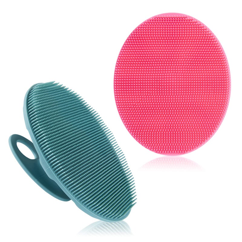 Innerneed Soft Silicone Body Cleansing Brush Shower Scrubber  Gentle Exfoliating and Massage for all Kinds of Skin (Pink+Dark Green) - Image 1