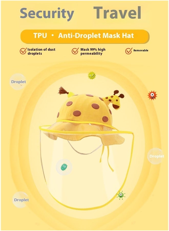 yongsheng Giraffe Style Protective Hat With Face Shield yellow， Adorable Detachable Isolation Spittle Mask and Droplet Fisherman Hat for Yellow for Outdoor Play and Protection Against and Saliva  - Image 3