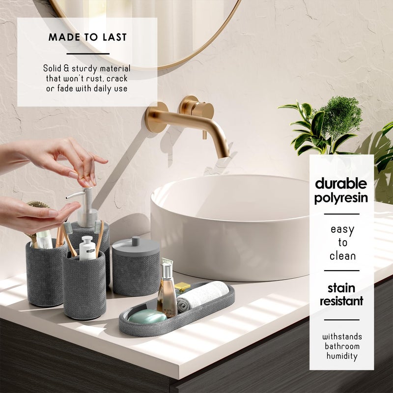 Clara Clark Grey Bathroom Set - Bathroom Sets with Shower Curtain and Rugs, 21PC Bathroom Accessory Set, Shower Curtain Set with Soap Dispenser & Toothbrush Holder - Image 3