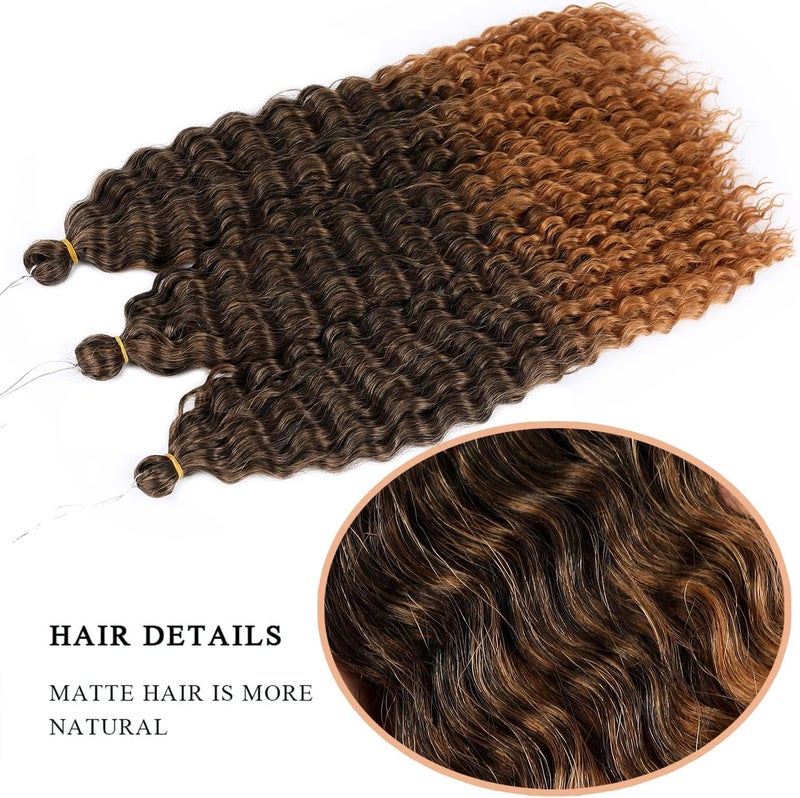 MAYSA Ombre Brown Curly Braiding Crochet Hair 22inch Ocean Wave Crochet Hair Extension Synthetic Brown Crochet Hair for Women 6Packs #1BT30 - Image 3